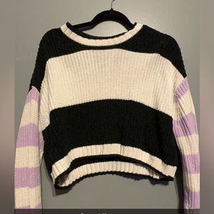 crop sweater with purple on the sleeves really cute on